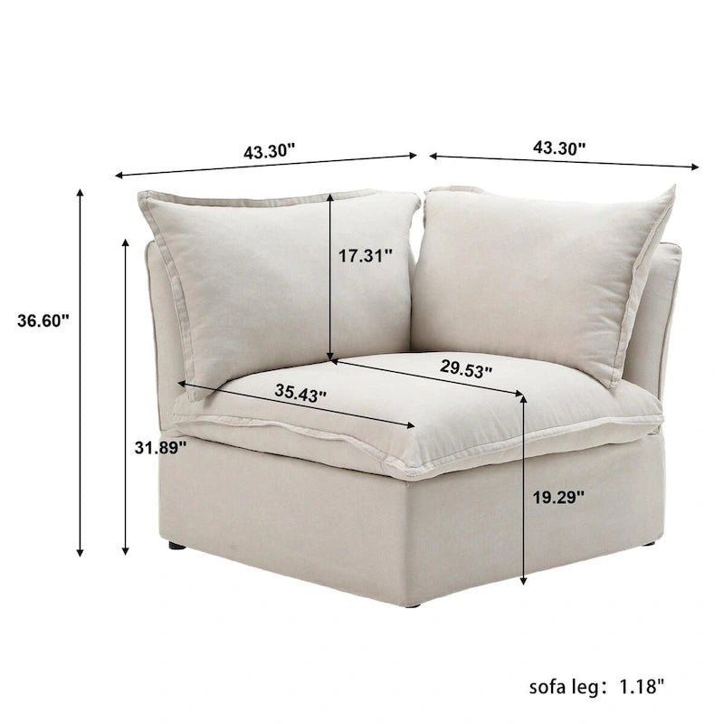 5-Seat Modern V Shape Sectional Couch for Living Room