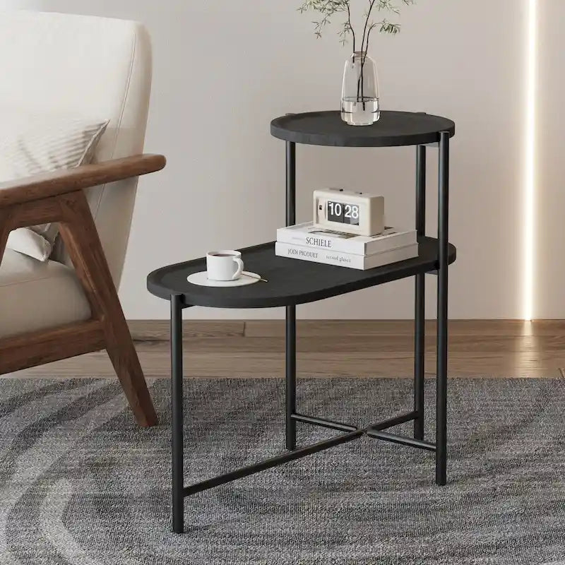 Small Coffee Tables 2-tier Modern Sofa Side Table with Wood Storage Shelf Living Room End Tables Nightstands