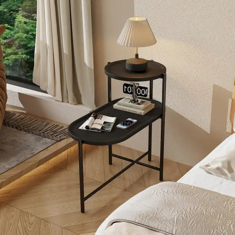 Small Coffee Tables 2-tier Modern Sofa Side Table with Wood Storage Shelf Living Room End Tables Nightstands