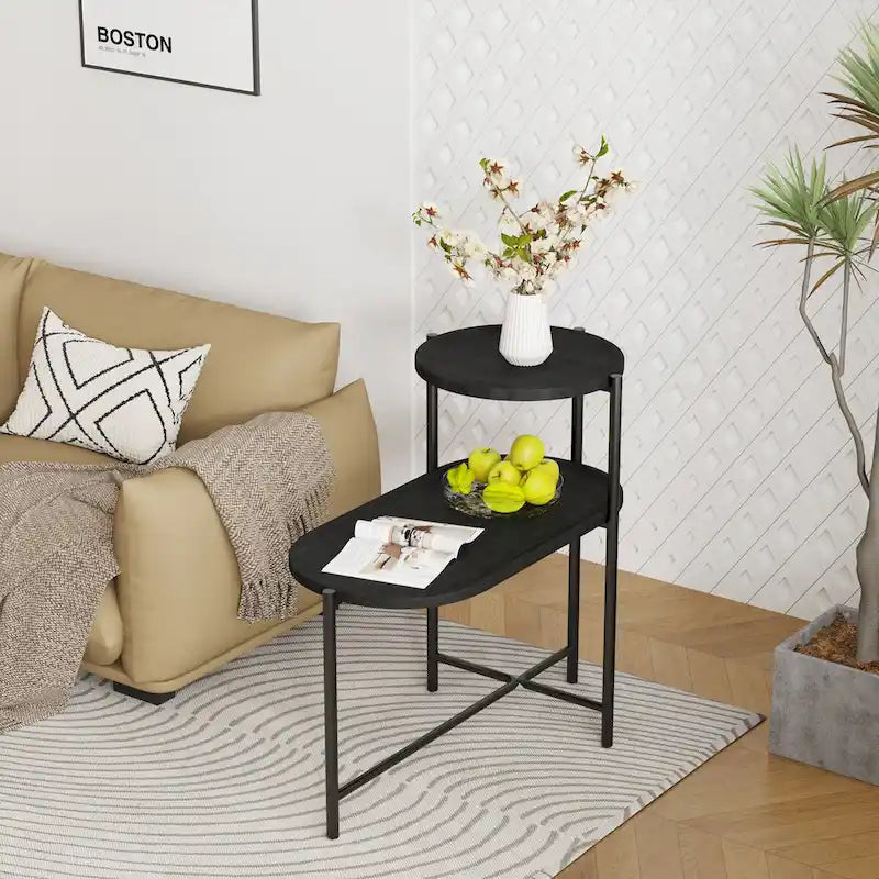 Small Coffee Tables 2-tier Modern Sofa Side Table with Wood Storage Shelf Living Room End Tables Nightstands