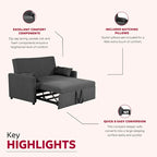 Taite 58 in. Convertible Pull Out Sleeper Sofa Bed