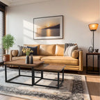 Square Nesting Coffee Table Set of 2 Wood Metal Stacking Side Table - 22x22x18