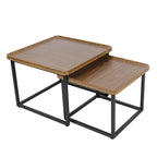 Square Nesting Coffee Table Set of 2 Wood Metal Stacking Side Table - 22x22x18
