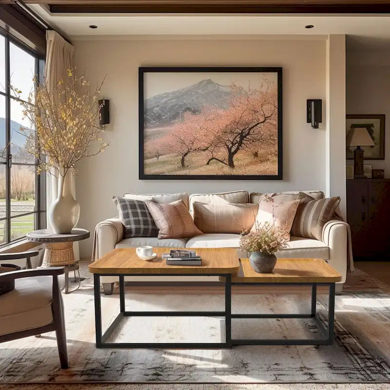 Square Nesting Coffee Table Set of 2 Wood Metal Stacking Side Table - 22x22x18