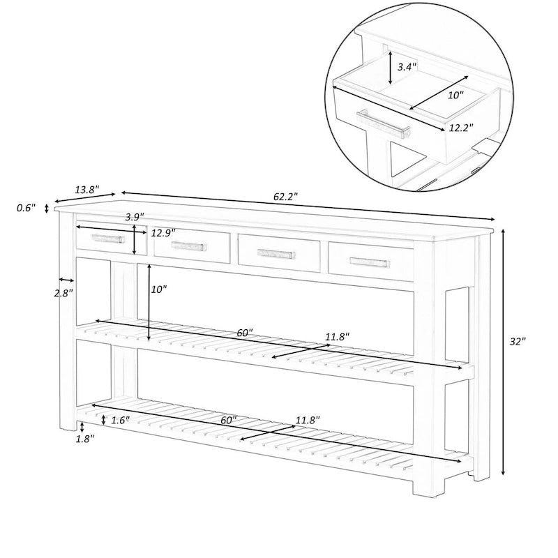 Entryway Console End Table with 4 Drawers and 2 Shelves for Hallway, Living Rooms