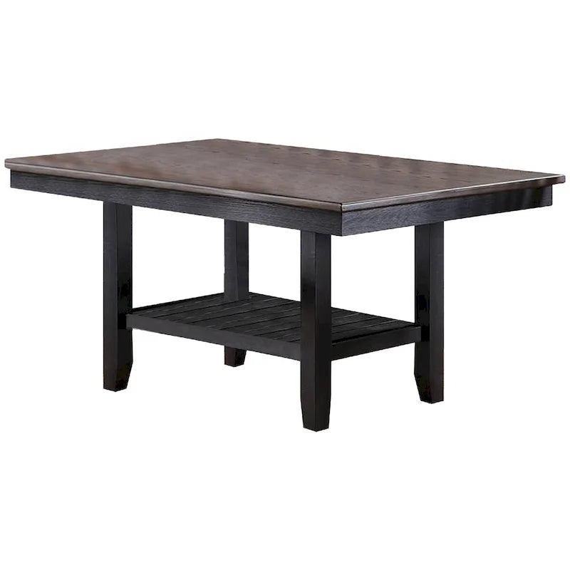 Dining Table with Rectangular Wooden Top and Open Shelf, Dark Brown