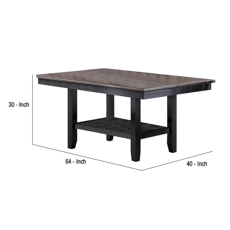 Dining Table with Rectangular Wooden Top and Open Shelf, Dark Brown