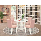 East West Furniture Dining Table Set Contains a Round Dining Table and Chairs, Linen White (Pieces Options)