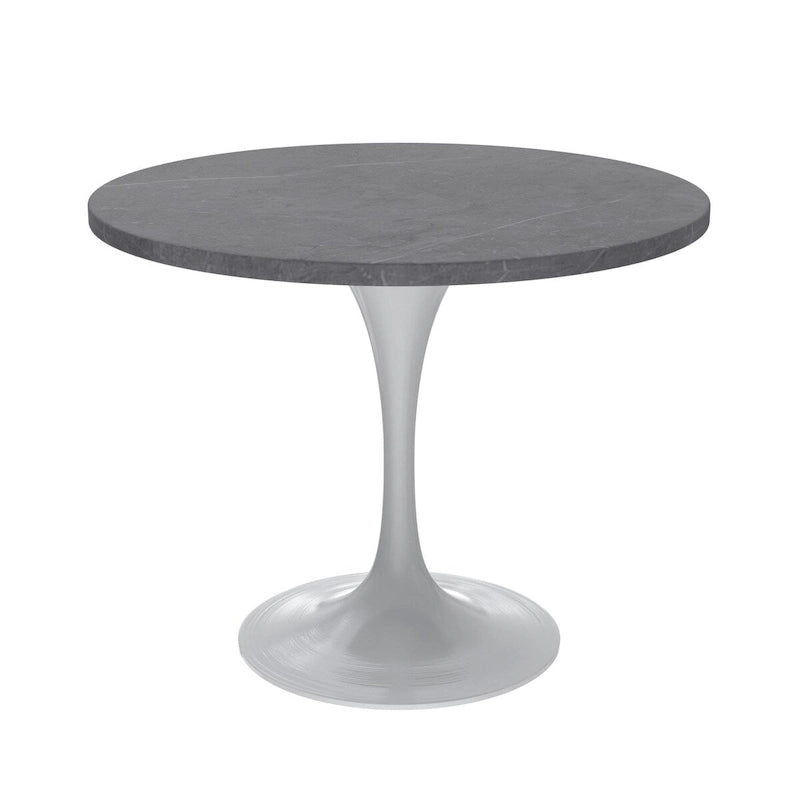Verve Dining Table with a 36 Round Tabletop in White Steel Pedestal