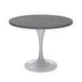 Verve Dining Table with a 36 Round Tabletop in White Steel Pedestal