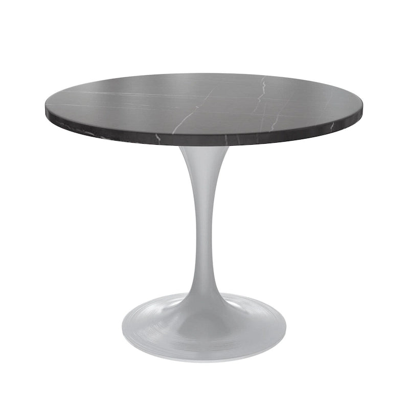 Verve Dining Table with a 36 Round Tabletop in White Steel Pedestal