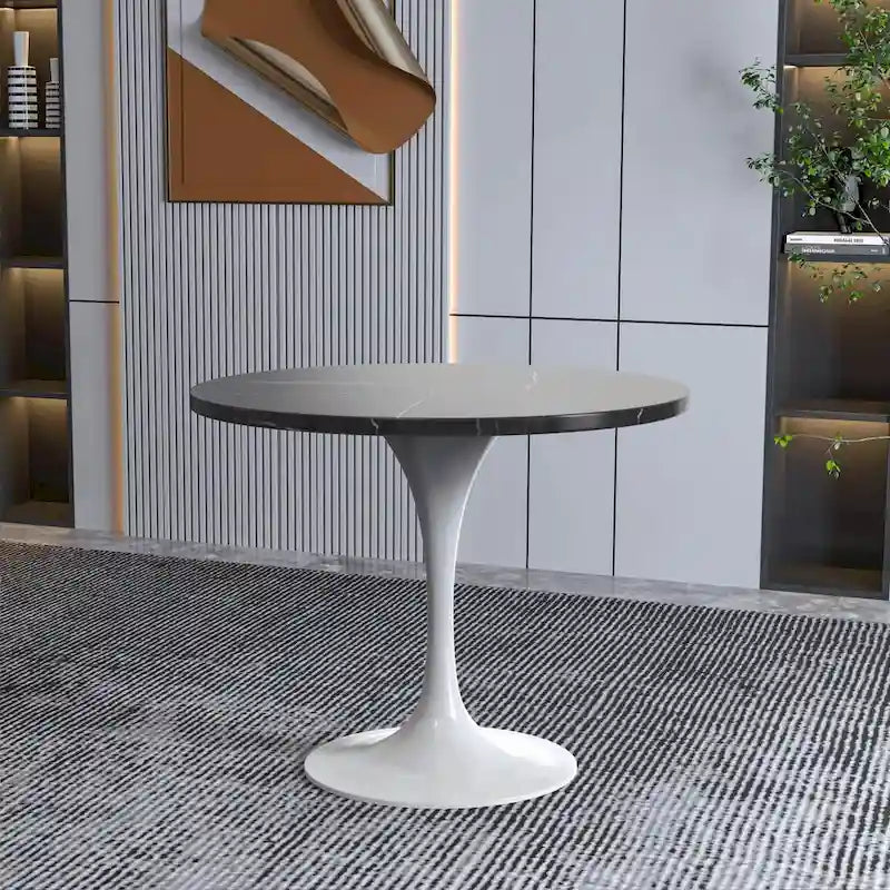 Verve Dining Table with a 36 Round Tabletop in White Steel Pedestal
