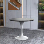 Verve Dining Table with a 36 Round Tabletop in White Steel Pedestal