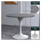 Verve Dining Table with a 36 Round Tabletop in White Steel Pedestal
