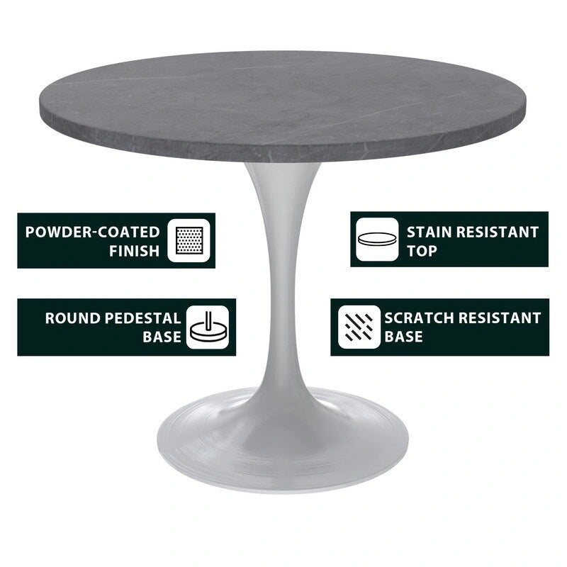 Verve Dining Table with a 36 Round Tabletop in White Steel Pedestal