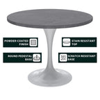 Verve Dining Table with a 36 Round Tabletop in White Steel Pedestal