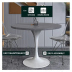 Verve Dining Table with a 36 Round Tabletop in White Steel Pedestal