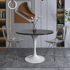 Verve Dining Table with a 36 Round Tabletop in White Steel Pedestal