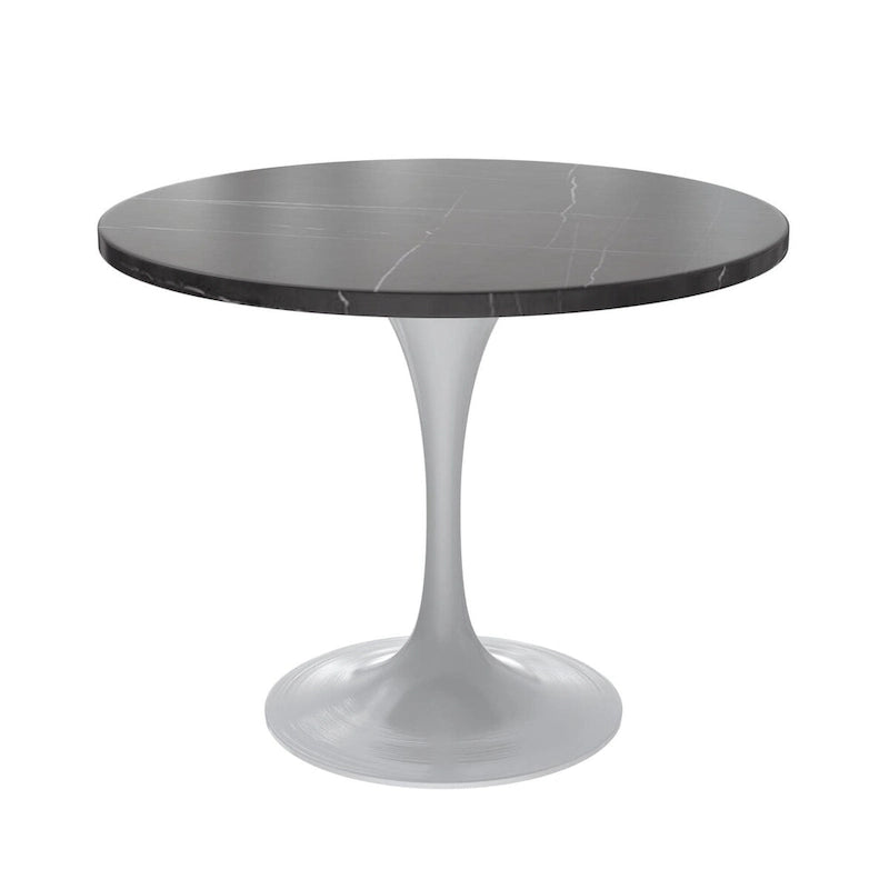 Verve Dining Table with a 36 Round Tabletop in White Steel Pedestal