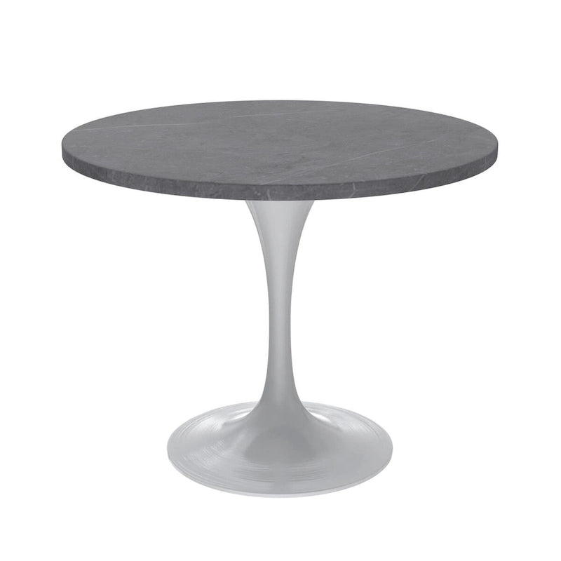 Verve Dining Table with a 36 Round Tabletop in White Steel Pedestal