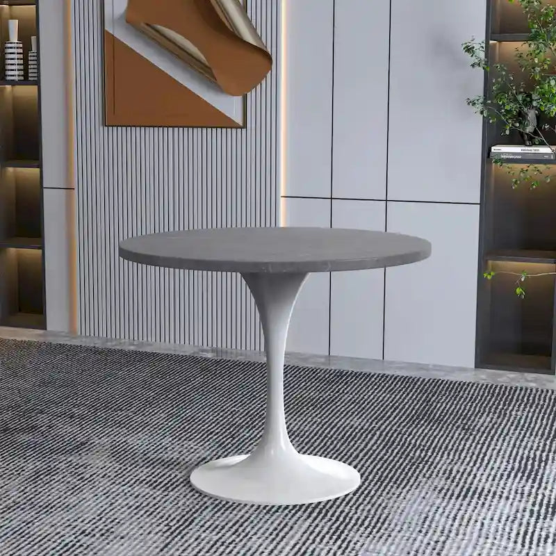 Verve Dining Table with a 36 Round Tabletop in White Steel Pedestal