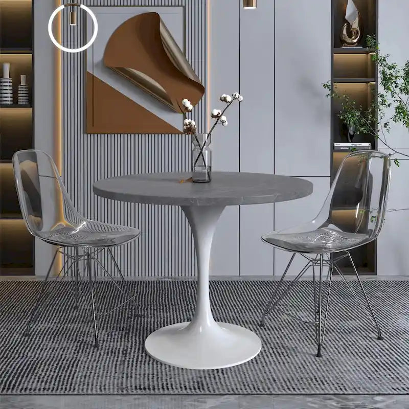 Verve Dining Table with a 36 Round Tabletop in White Steel Pedestal