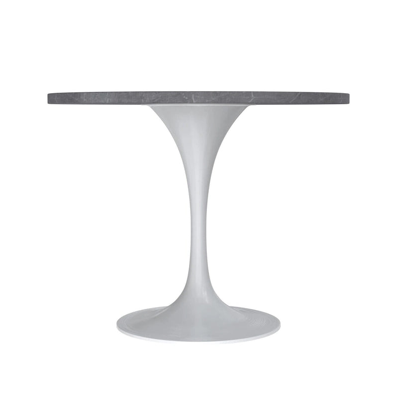 Verve Dining Table with a 36 Round Tabletop in White Steel Pedestal