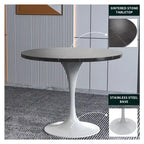 Verve Dining Table with a 36 Round Tabletop in White Steel Pedestal