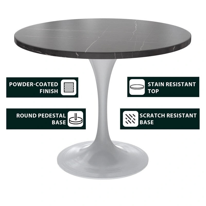 Verve Dining Table with a 36 Round Tabletop in White Steel Pedestal