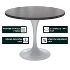 Verve Dining Table with a 36 Round Tabletop in White Steel Pedestal