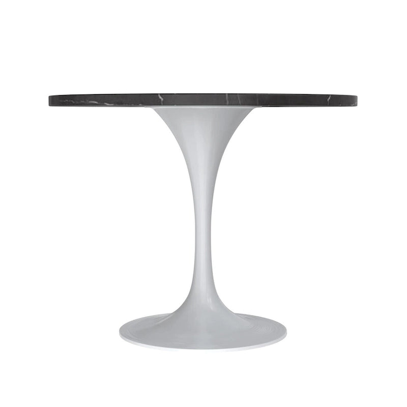 Verve Dining Table with a 36 Round Tabletop in White Steel Pedestal