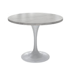 Verve Dining Table with a 36 Round Tabletop in White Steel Pedestal