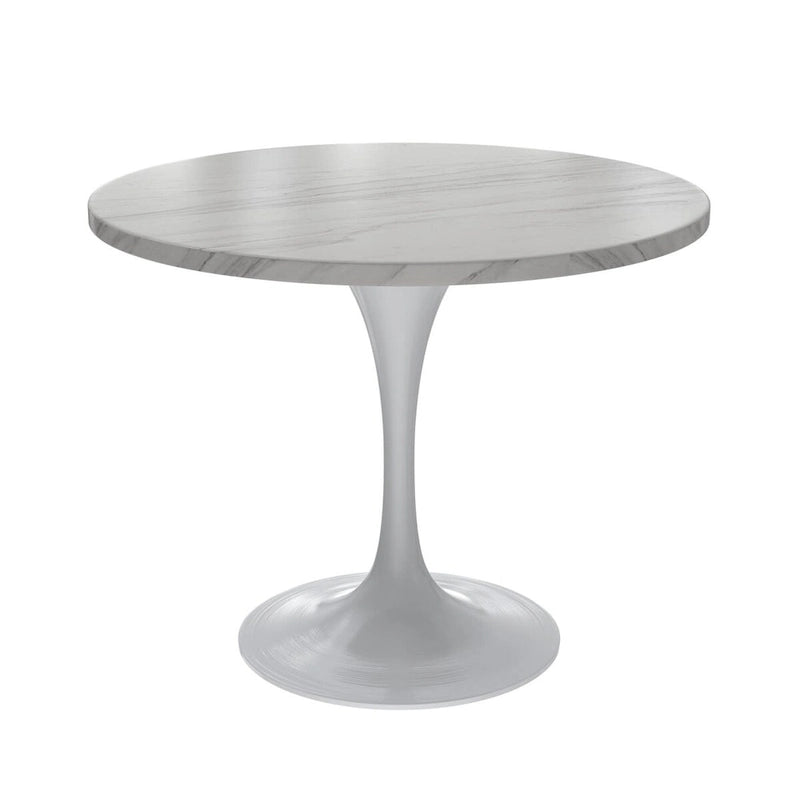 Verve Dining Table with a 36 Round Tabletop in White Steel Pedestal