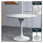 Verve Dining Table with a 36 Round Tabletop in White Steel Pedestal