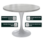 Verve Dining Table with a 36 Round Tabletop in White Steel Pedestal