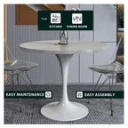 Verve Dining Table with a 36 Round Tabletop in White Steel Pedestal