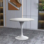 Verve Dining Table with a 36 Round Tabletop in White Steel Pedestal