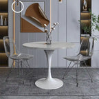 Verve Dining Table with a 36 Round Tabletop in White Steel Pedestal