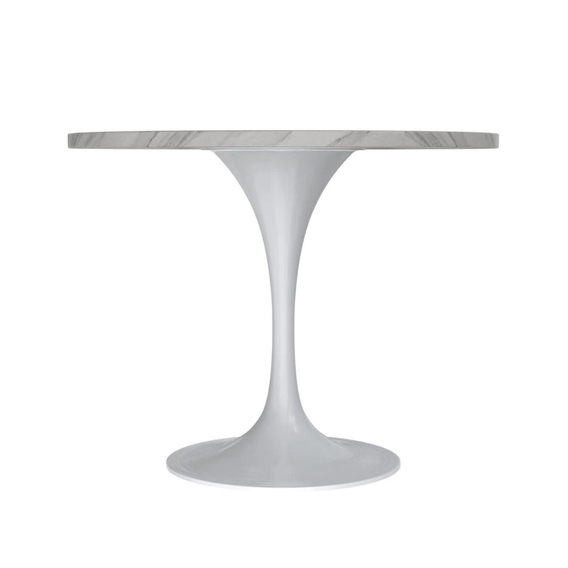 Verve Dining Table with a 36 Round Tabletop in White Steel Pedestal
