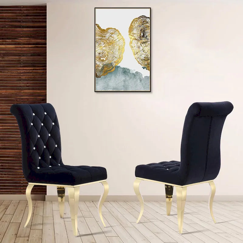 Black Buttons Tufted Dining Chairs with Gold Legs