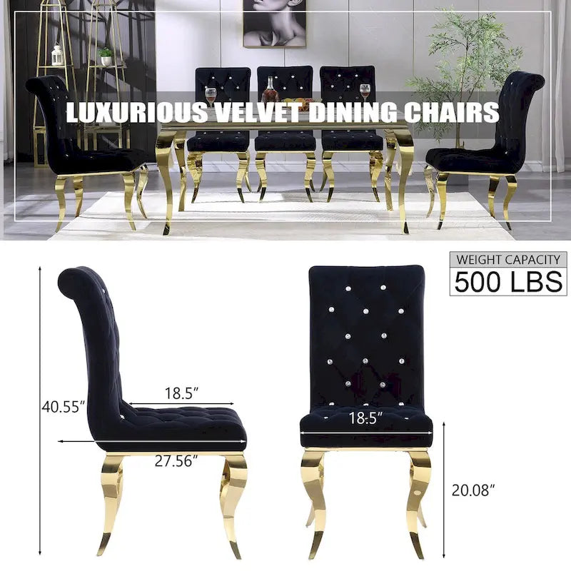 Black Buttons Tufted Dining Chairs with Gold Legs
