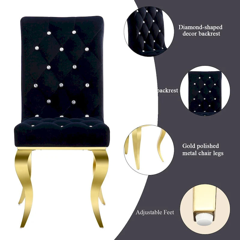 Black Buttons Tufted Dining Chairs with Gold Legs