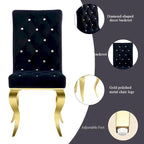 Black Buttons Tufted Dining Chairs with Gold Legs