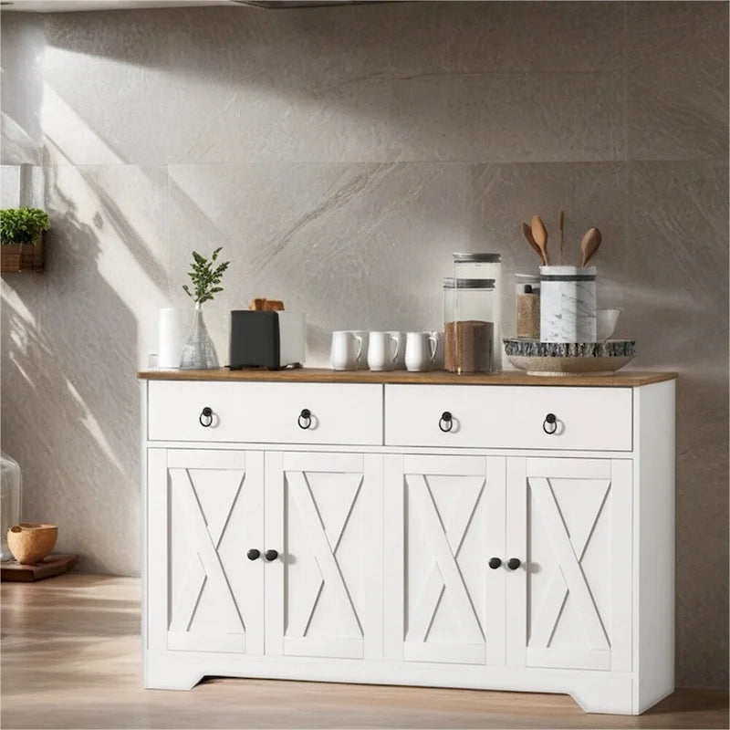 Farmhouse Buffet Cabinet with 2 Drawers and Adjustable Shelves - N/A