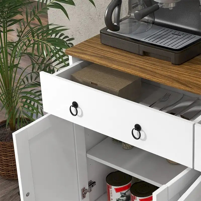 Farmhouse Buffet Cabinet with 2 Drawers and Adjustable Shelves - N/A