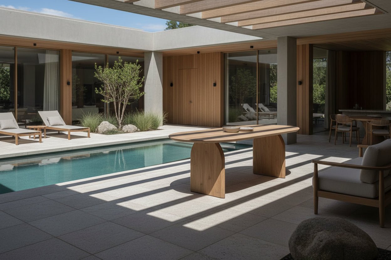 Isla Oval Dining Table w/Light Brown Wood Top & Arched Legs - 86.5L x 39.0W x 30.0H