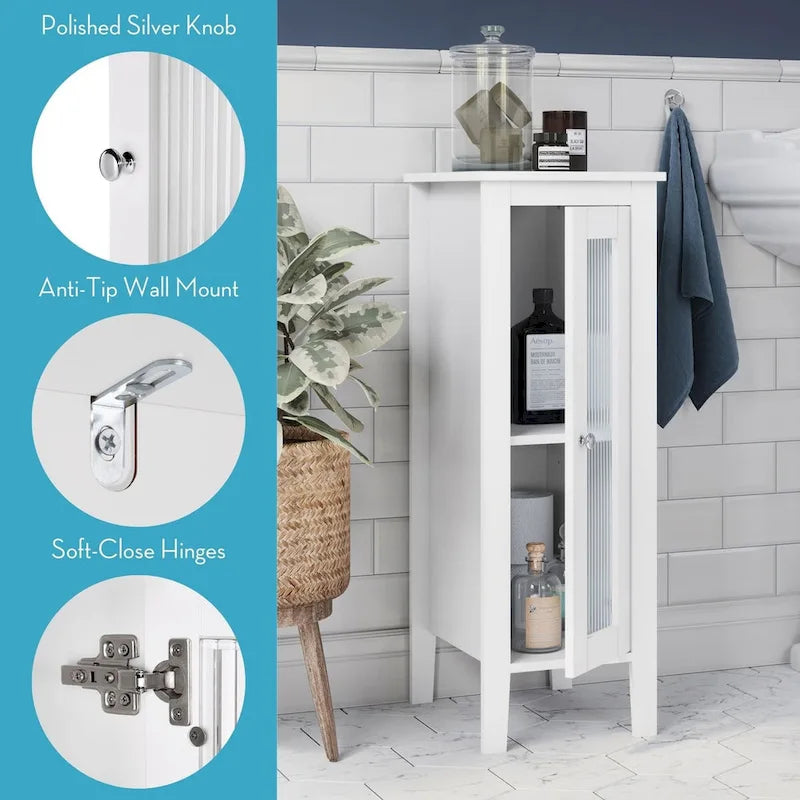 RiverRidge Prescott Single Door Narrow Bathroom and Laundry Storage Cabinet and Organizer with Adjustable Shelves - White