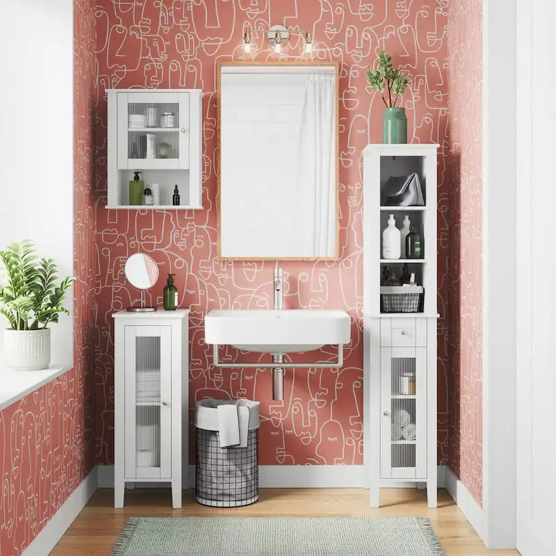 RiverRidge Prescott Single Door Narrow Bathroom and Laundry Storage Cabinet and Organizer with Adjustable Shelves - White