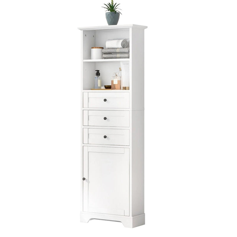 10 in. W x 22 in. D x 68.3 in. H White MDF Linen Cabinet with 3 Drawers and Adjustable Shelves