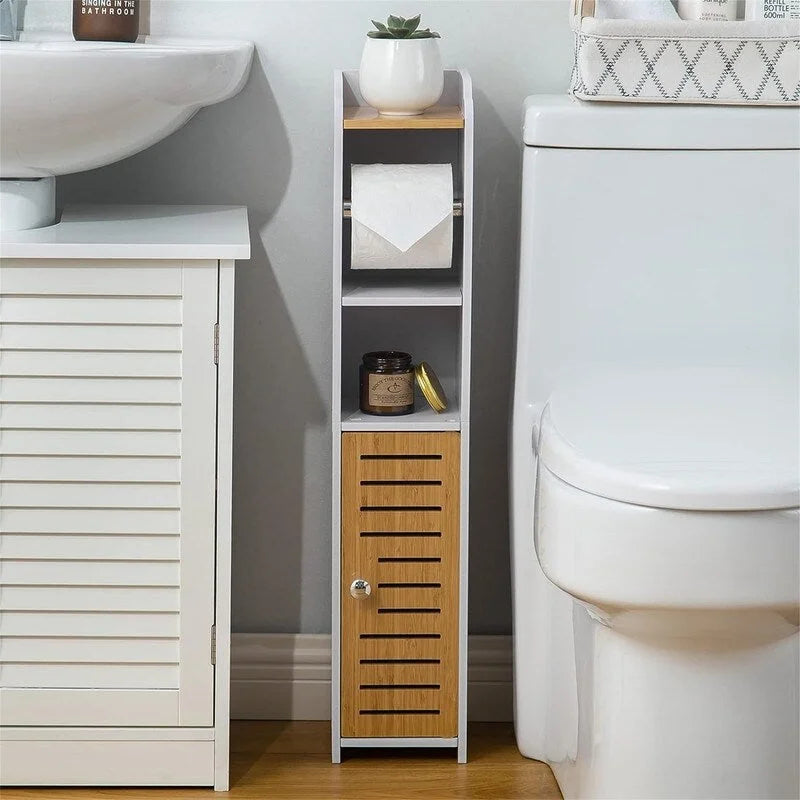 Toilet Paper Holder Stand Bathroom Storage Cabinet Beside Toilet Storage for Small Bathroom - 6.7D x 6.7W x 30H
